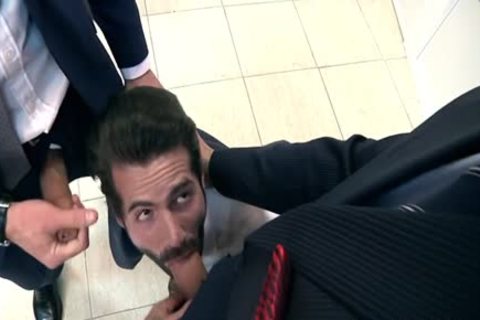 Muscle homosexual threesome With Facial