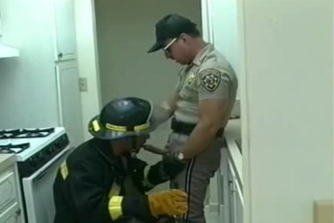 Police Office And Fireman Do messy Things In The Kitchen