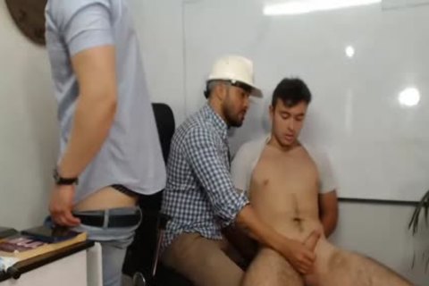 3 older guys With large cocks Caressing Each Other And Having Live Sex