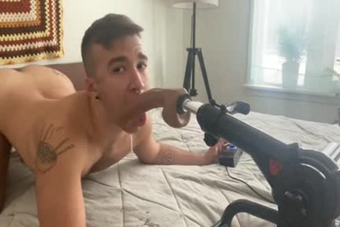FTM Fag plow Machine Deepthroat Training, Creaming On plow Machine