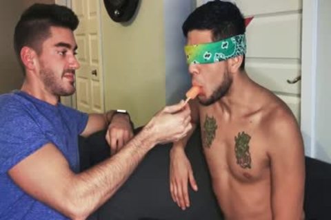 Blindfolded Roommate gets penis To Distract Him