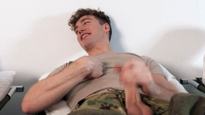 Men: Hazel Rides on Two Soldiers' Sticks